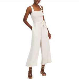 INC INTERNATIONAL CONCEPT JUMPSUIT WOMEN SMOCKED-BODICE ADOBE BEIGE COLOR SIZE L